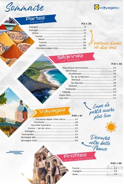 Sommaire du catalogue Lidl voyages