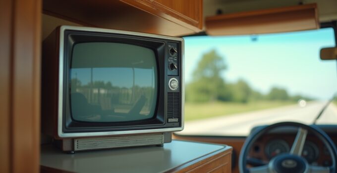 Un petit téleviseur installé dans un camping-car