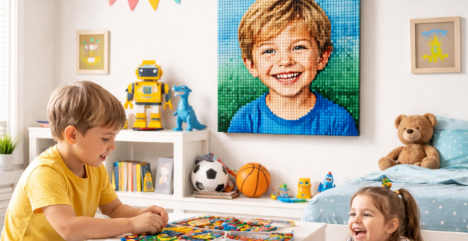 Chambre d'enfant et si vous accrochiez son portrait Lego personnalisé