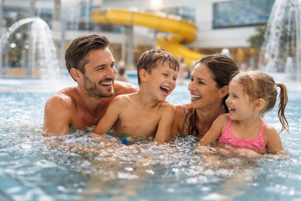 Une famille en centre aquatique
